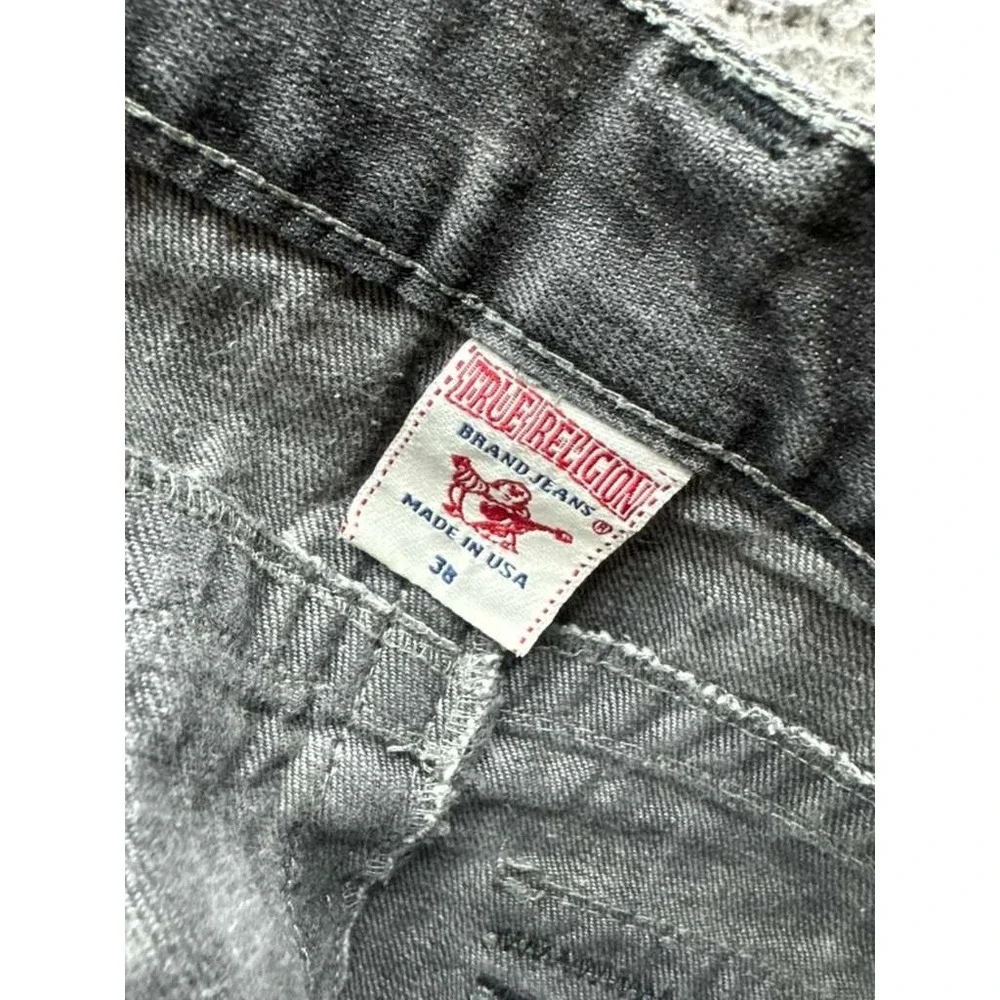 True Religion Ricky Relaxed Straight Distressed Denim Jeans Black Mens Size 38
